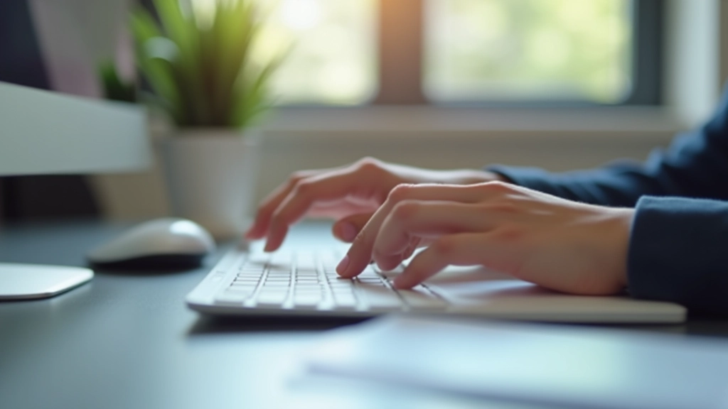 Hände einer Person mit Tastatur, die auf Tasten zeigt — Konzept für Tastaturnavigation